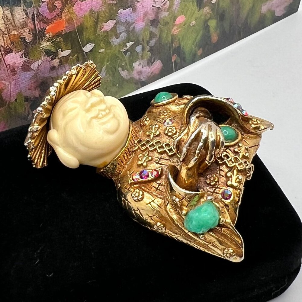 HAR Laughing Buddha Brooch - 1960 - Picture 2 of 7